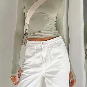 Fashion Women's Long Sleeve Crop Top with Thumb Holes