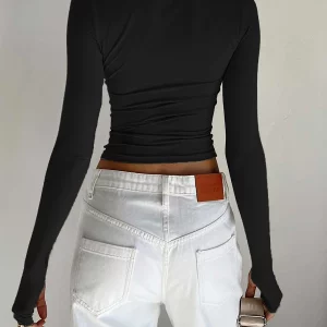 Fashion Women's Long Sleeve Crop Top with Thumb Holes