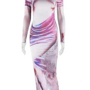 Floral 3D Print Maxi Dress Women's Bodycon Clubwear