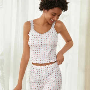 Floral Heart Print 2-Piece Pajama Set with Lace Straps