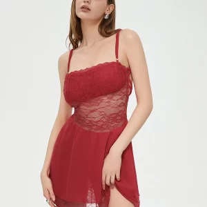 Floral Lace Backless Spaghetti Strap Mini Dress for Women