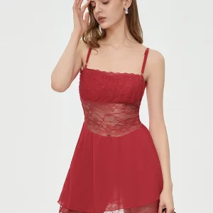 Floral Lace Backless Spaghetti Strap Mini Dress for Women