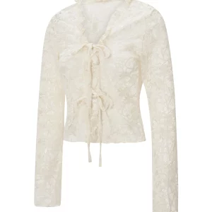 Floral Lace Cropped Cardigan: Sheer Tie-Front Chic