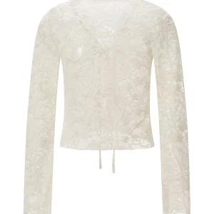 Floral Lace Cropped Cardigan: Sheer Tie-Front Chic