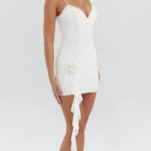 Floral Lace Sexy Mini Dress Women Summer White Spaghetti Strap Backless Bodycon Party Dress