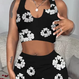 Floral Print Cami Shorts Set for Women | Y2K Two-Piece Outfit with Crop Top and High Waist Shorts