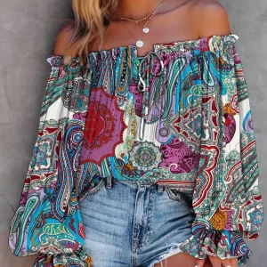 Floral Print Off Shoulder Blouse | Women's Casual Long Sleeve Top