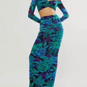 Floral Print Off-Shoulder Crop Top with High Waist Skirt