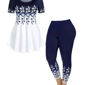 Floral Print Plus Size Women's Casual Two-Piece Set