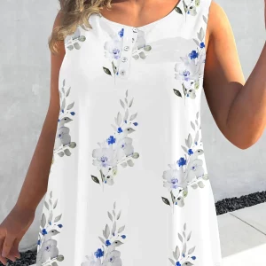 Floral Print Plus Size Women's Stretch Tank Top