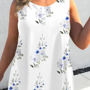 Floral Print Plus Size Women's Stretch Tank Top