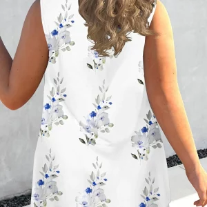 Floral Print Plus Size Women's Stretch Tank Top