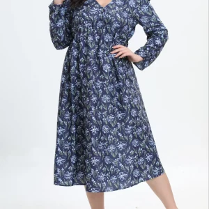 Floral Print Plus Size Women's V-Neck Midi Dress