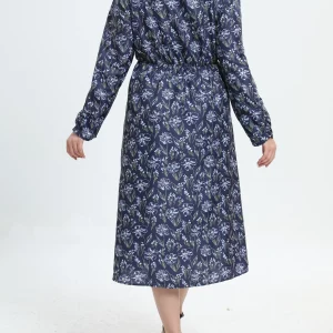 Floral Print Plus Size Women's V-Neck Midi Dress