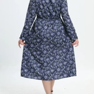 Floral Print Plus Size Women's V-Neck Midi Dress