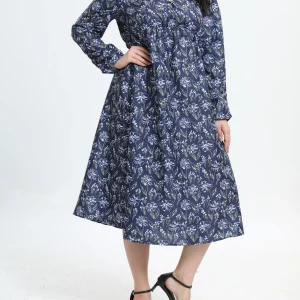 Floral Print Plus Size Women's V-Neck Midi Dress