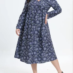 Floral Print Plus Size Women's V-Neck Midi Dress