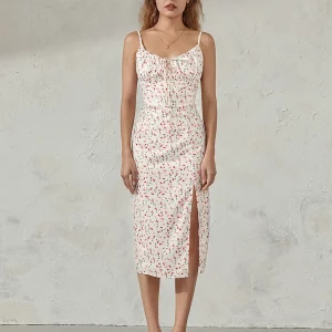 Floral Print Sleeveless Midi Dress with Spaghetti Straps