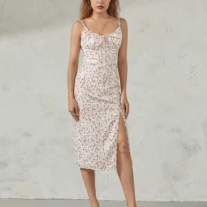 Floral Print Sleeveless Midi Dress with Spaghetti Straps