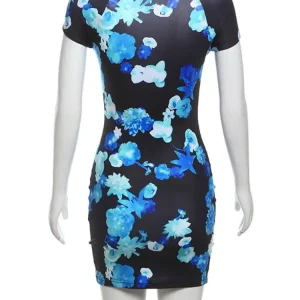 Floral Print Sleeveless Mini Dress for Women - Hipster O-Neck Body-Shaping Robe - 2024