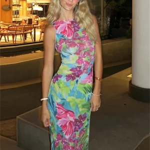 Floral Print Summer Beach Dress for Women | Y2K Style 2024 | Sexy Party Night Club Outfit