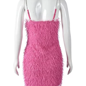 Fluffy Chain Suspender Bodycon Mini Dress | Sexy Summer Fashion for Club