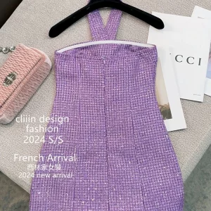 French Luxury Tweed Runway Dress - Elegant Sleeveless Fashion - Small Fragrant & Sexy