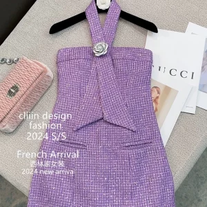 French Luxury Tweed Runway Dress - Elegant Sleeveless Fashion - Small Fragrant & Sexy