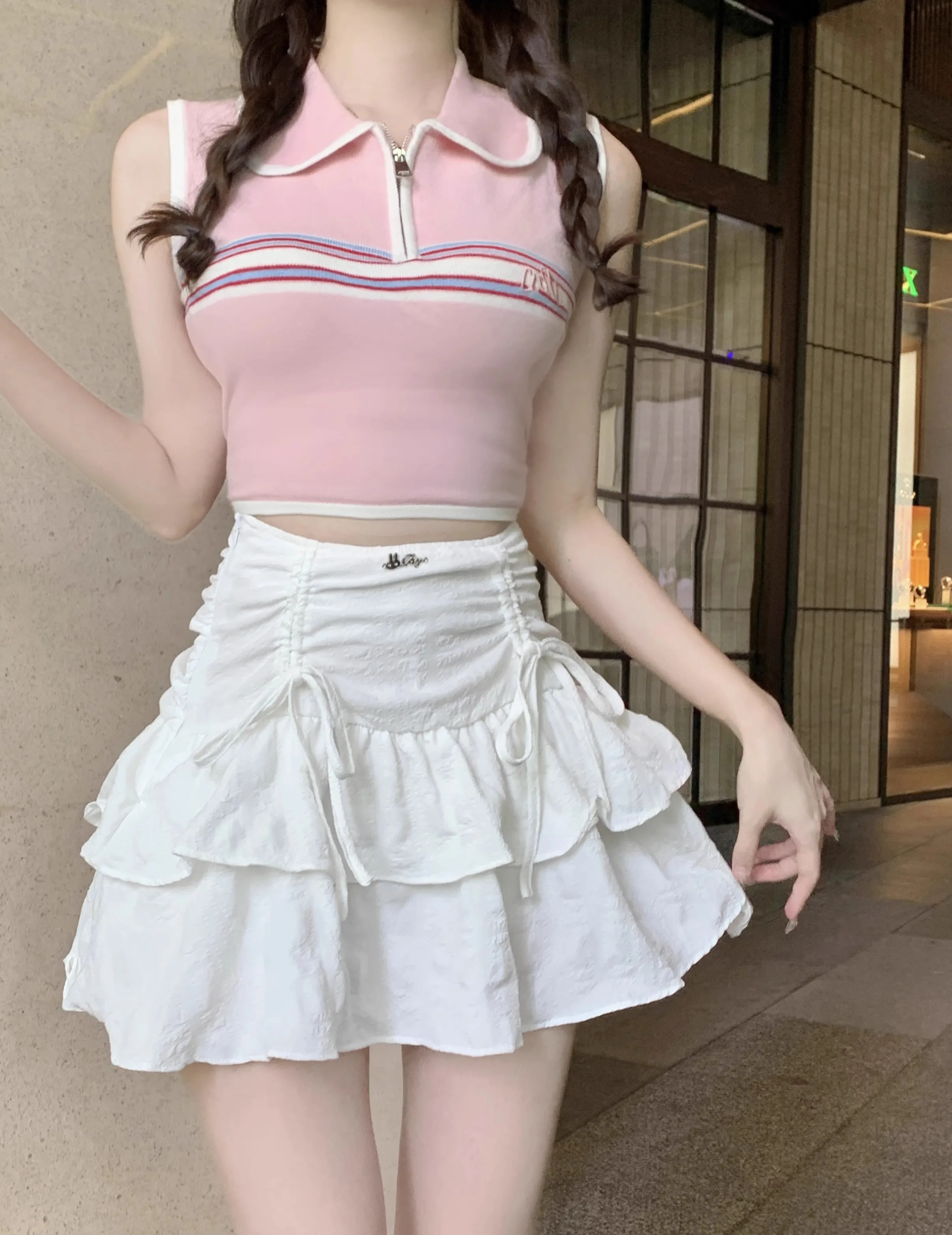 French Style White Mini Skirt - Holiday Casual Kawaii A-line Skirt