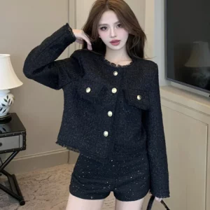 French Vintage Tweed Jacket Coat Women's Spring Fashion Casual Street Short Coats