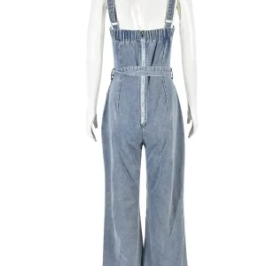 Fringe Washed Denim Jumpsuit | Sleeveless Bodycon Romper