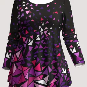 Geometric Print Plus Size Two-piece Set, Crew Neck Top & Slim Pants - Women's Plus Size Outfit