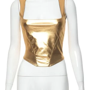 Golden Halter Top Women's Edgy Y2K Silk Sleeveless Streetwear