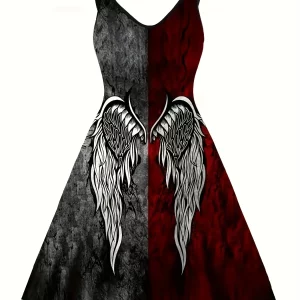 Gothic Devil Wings Print Plus Size Women's Party Dress