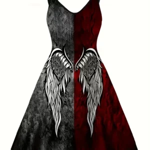 Gothic Devil Wings Print Plus Size Women's Party Dress