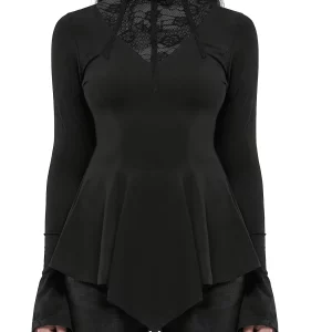 Gothic Plus Size Women's Lace Bell Sleeve Mock Neck Top