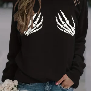 Gothic Skeleton Hands Print Plus Size Halloween Sweatshirt