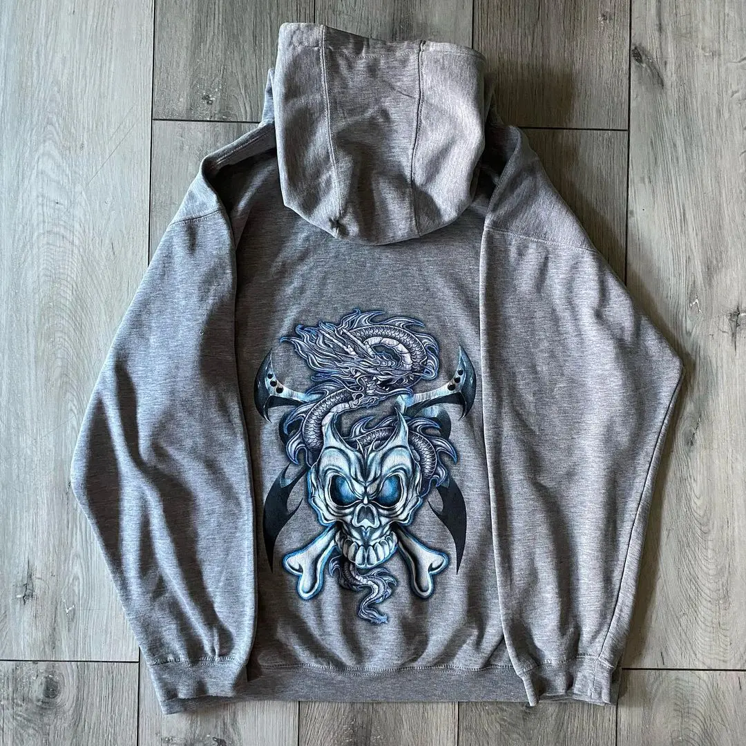 Gothic Skull Print Hoodie Women's Harajuku Retro Sweatshirt