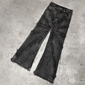 Gothic Street Retro Low Waist Straight Jeans with Raw Edge Tassels for Men