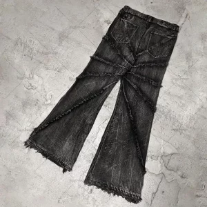 Gothic Street Retro Low Waist Straight Jeans with Raw Edge Tassels for Men