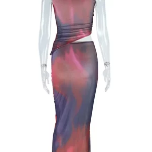 Gradient Color 2-Piece Women's Sexy Tank Top & Maxi Skirt Set for 2024 Holiday Outfits