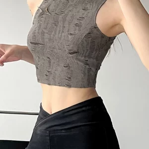 Gray Tank Top for Women: Edgy Y2K Crop, Distressed Corset