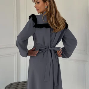 Gray Women's Bow Collar Dress | Elegant Office Wear