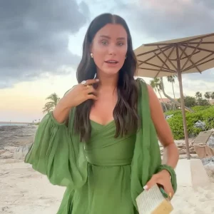 Green Chiffon Mini Dress: Sexy V-Neck Hollow Out Mesh, Spring Beach Holiday Wear