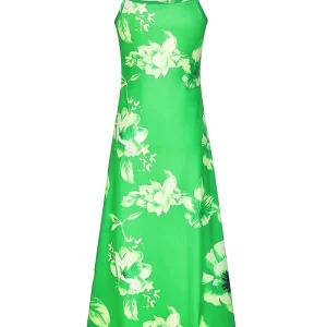 Green Floral Print V-Neck Bohemian Dress for Women