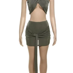 Green Two-Piece Set: Sexy Crop Tank Top & Mini Skirt