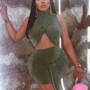 Green Two-Piece Set: Sexy Crop Tank Top & Mini Skirt