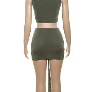 Green Two-Piece Set: Sexy Crop Tank Top & Mini Skirt