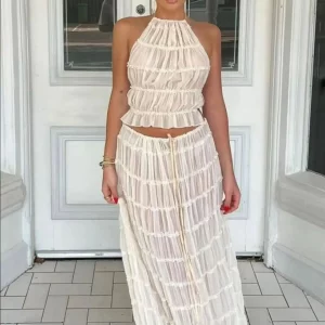 Halter Neck Maxi Skirt Set with Backless Top