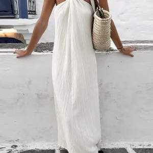 Halter Off Shoulder Maxi Dress Women's Fashion Backless Loose Spring Dress